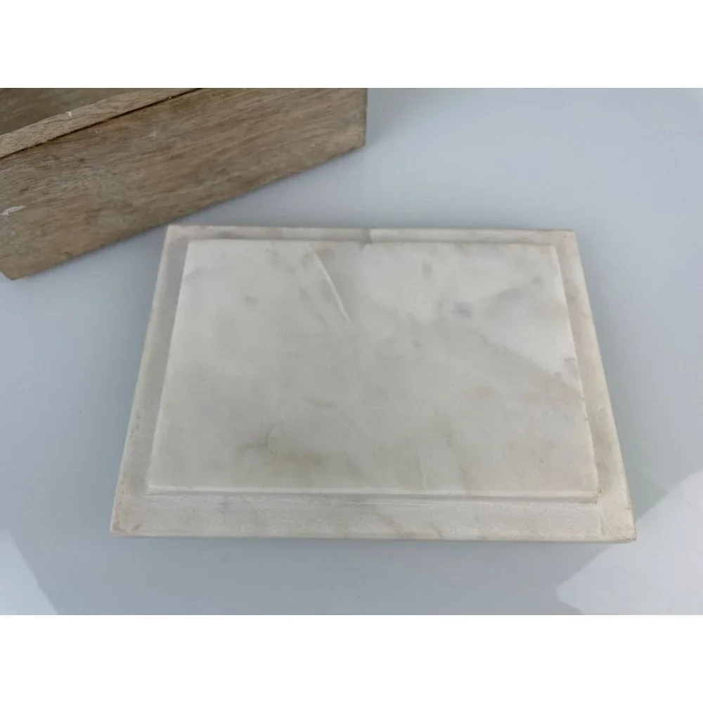 Portofino Home Marble Top Wooden Trinket Jewelry Box Made in India Decor White